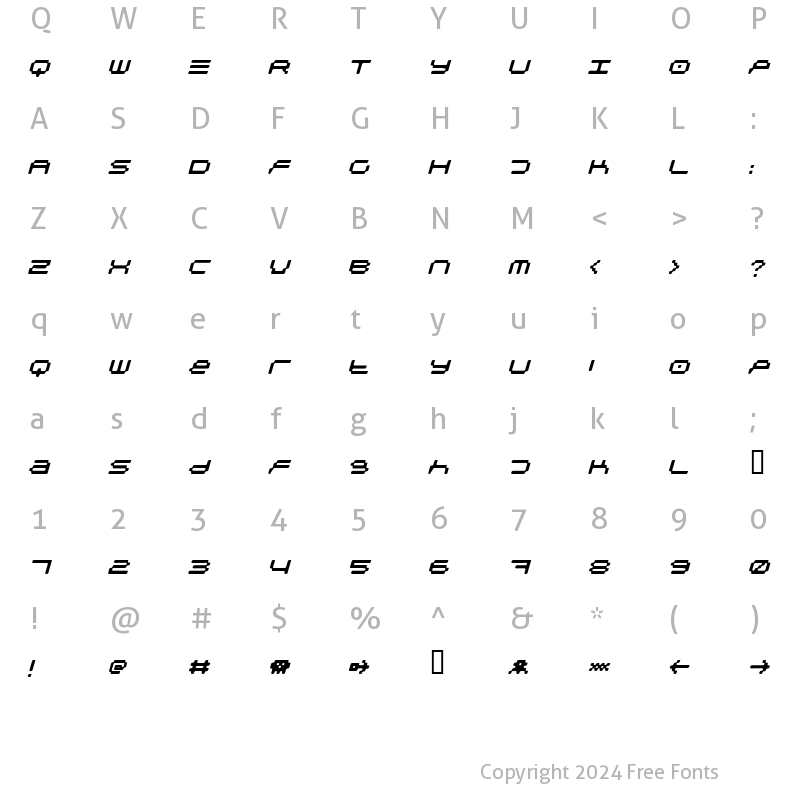 Character Map of PixelpackItalic Regular