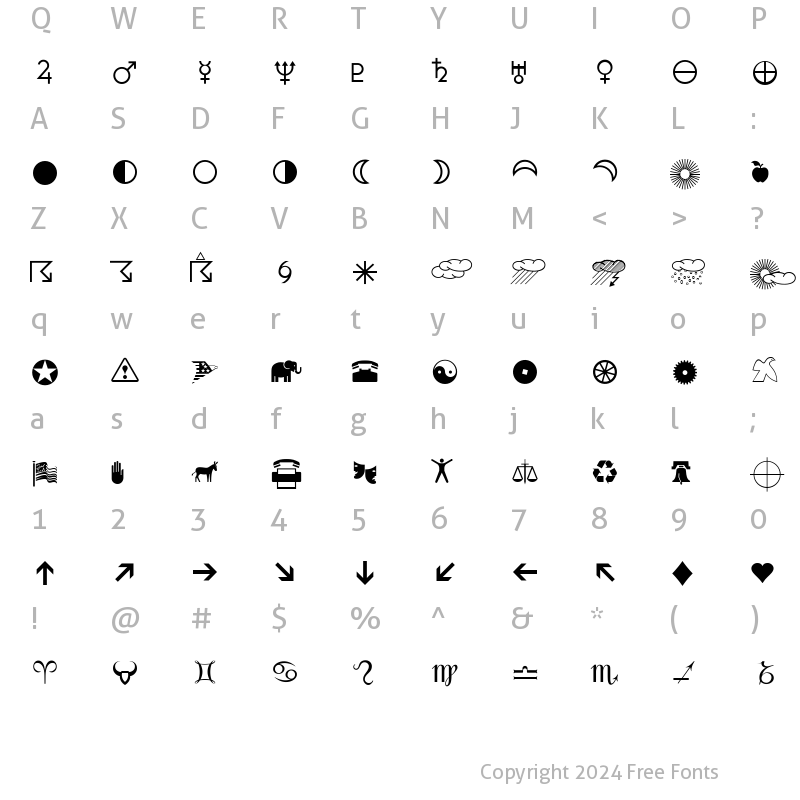 Character Map of PIXymbolsDingbats Medium