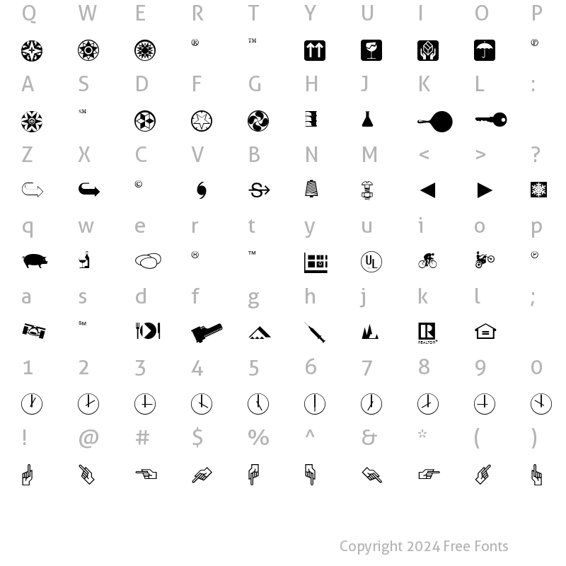 Character Map of PIXymbolsDingbats Medium Italic