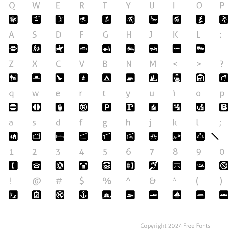 Character Map of PIXymbolsTravelBlack-Italic Medium Italic