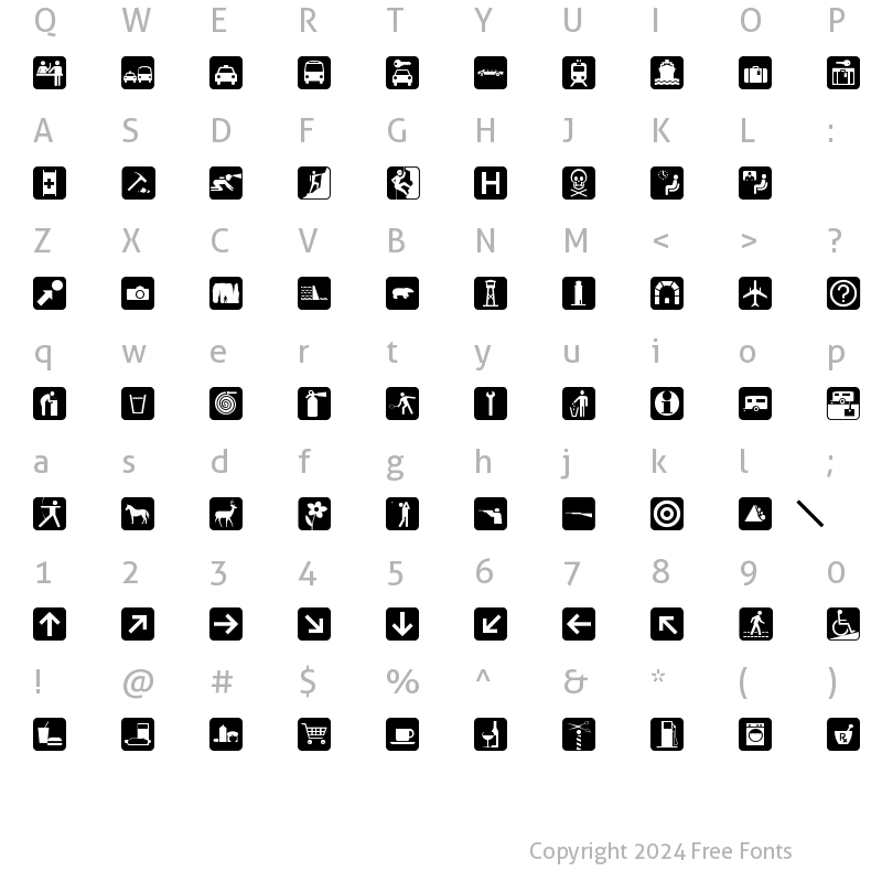 Character Map of PIXymbolsTravelBlack-Roman Medium