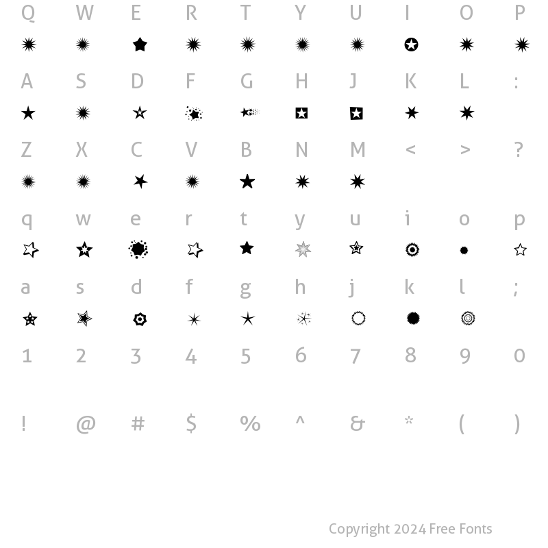 Character Map of PizzaDude Stars Regular