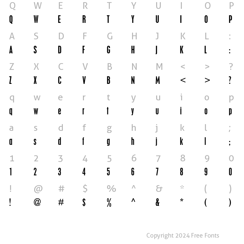 Character Map of Placard MT Std Cond