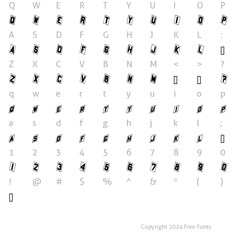 Character Map of Placecard BoldItalic