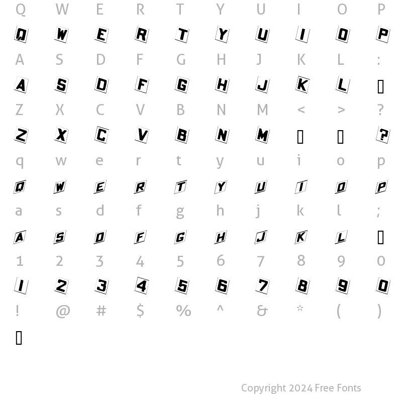 Character Map of PlacecardExtended Italic