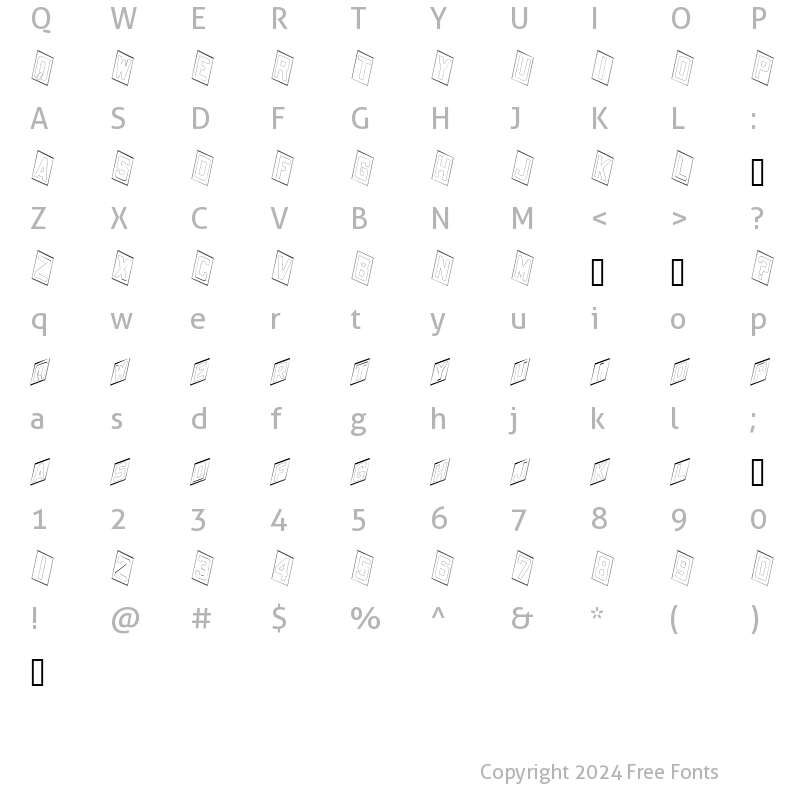 Character Map of PlacecardOutline Italic