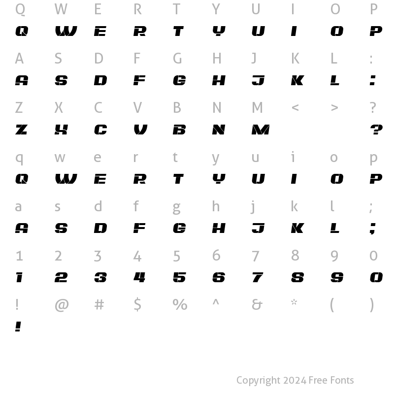 Character Map of Plagiat Book Italic