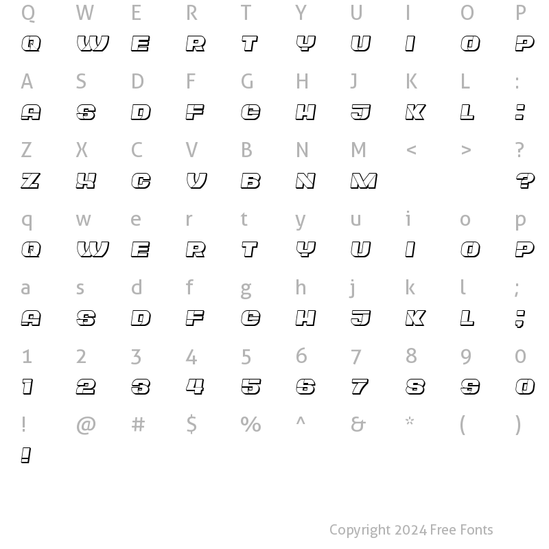 Character Map of Plagiat Hollow Italic