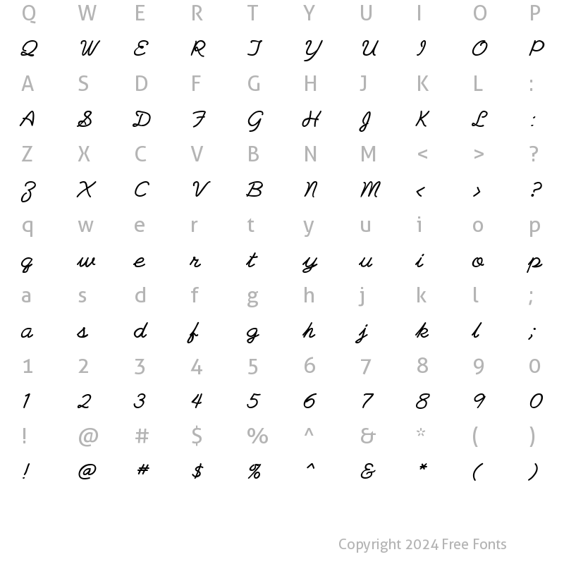 Character Map of PlainPensle Bold Italic