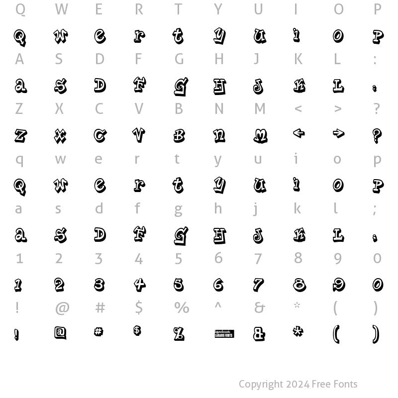 Character Map of Planet Benson 2 Regular