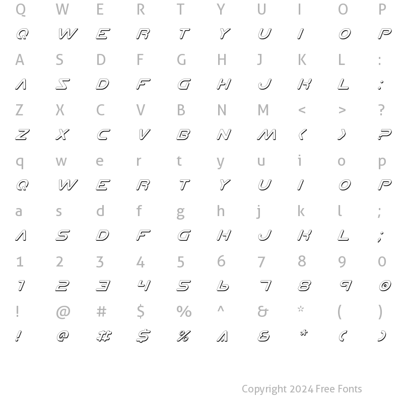 Character Map of Planet N Shadow Italic Shadow Italic