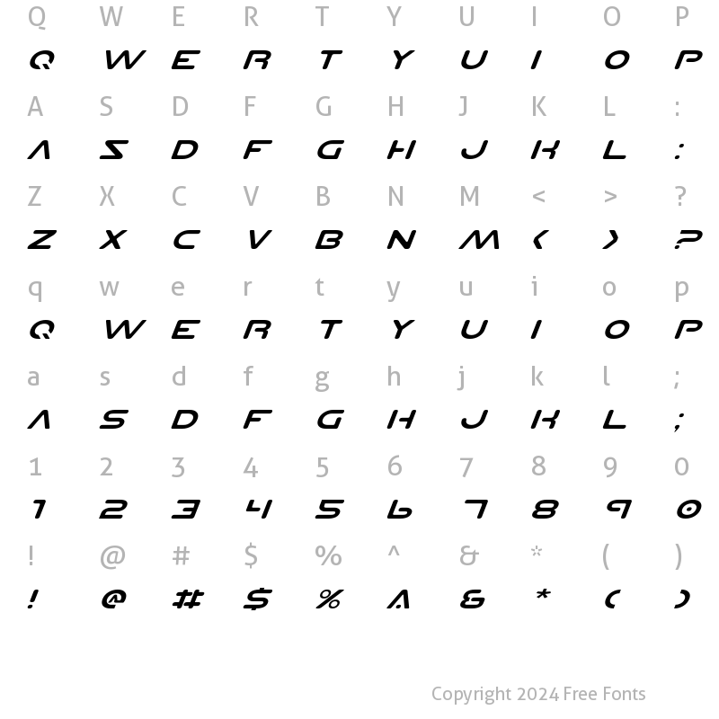 Character Map of Planet NS Expanded Italic Expanded Italic