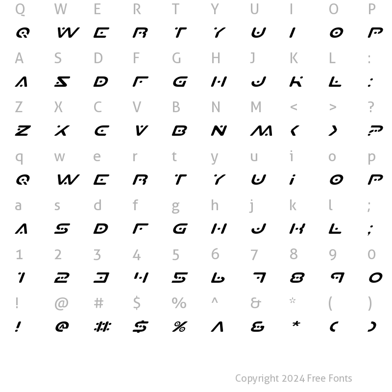 Character Map of Planet S Expanded Italic Expanded Italic