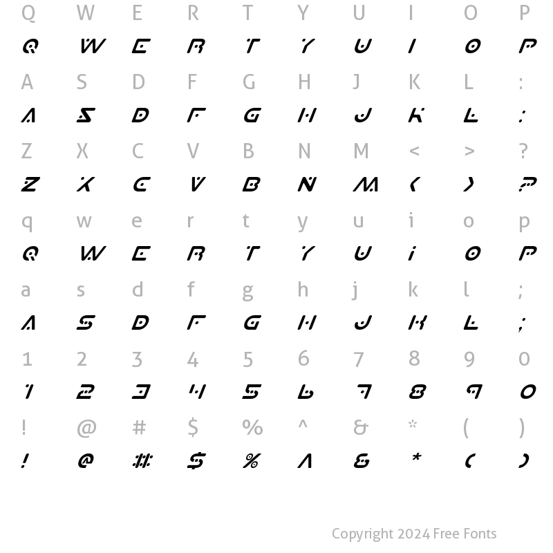 Character Map of Planet S Italic Italic