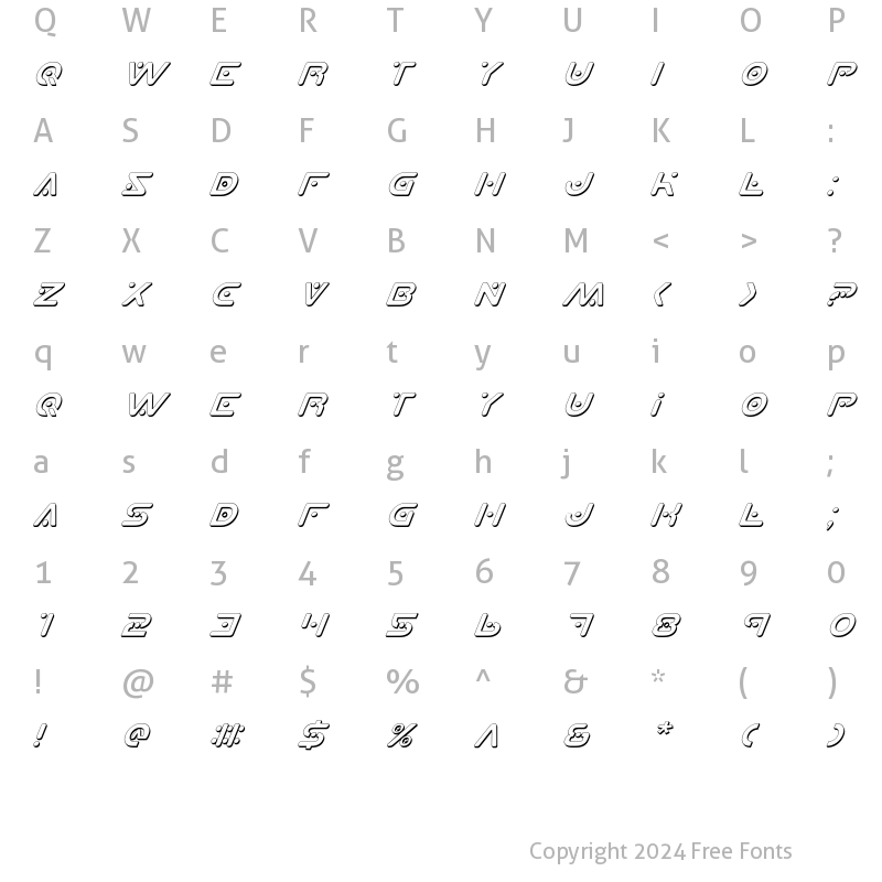 Character Map of Planet X Shadow Italic Shadow Italic