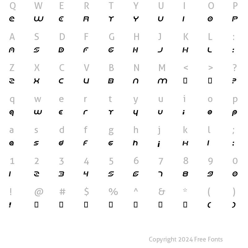 Character Map of Planetary Orbiter Italic