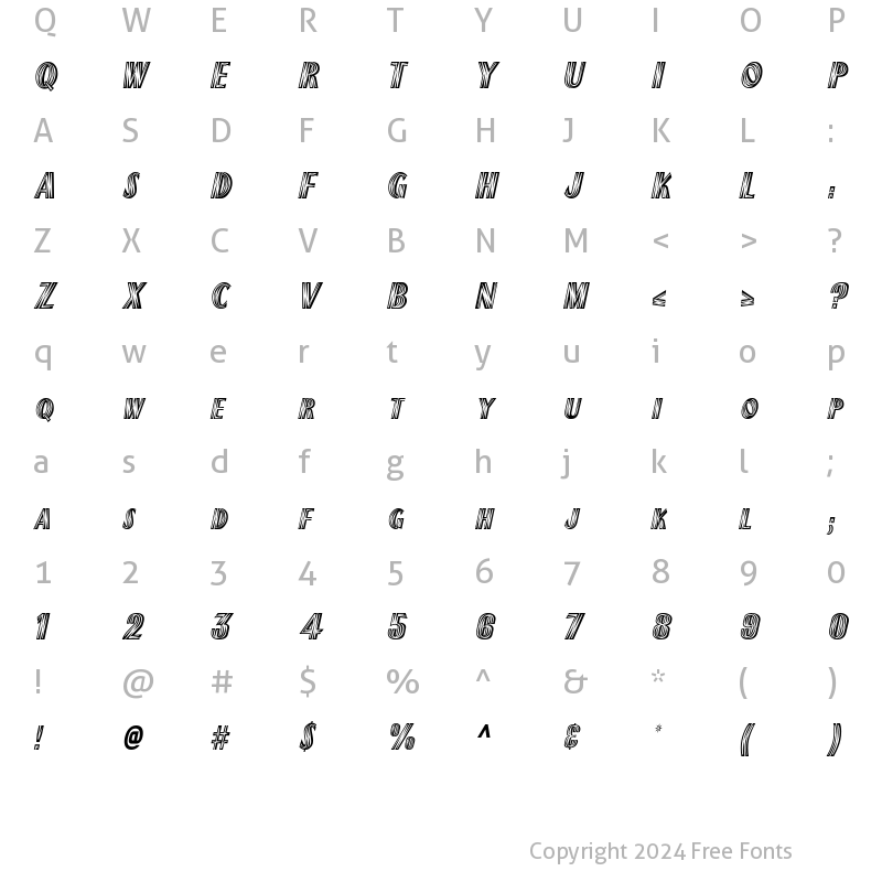 Character Map of Plank-Condensed Italic