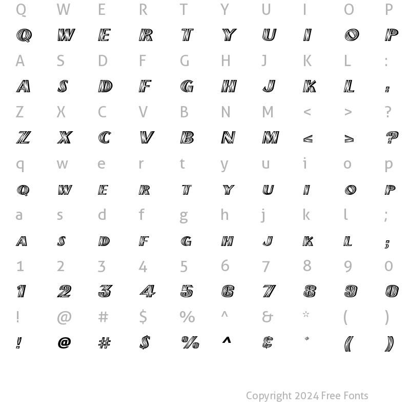 Character Map of Plank-Extended Italic