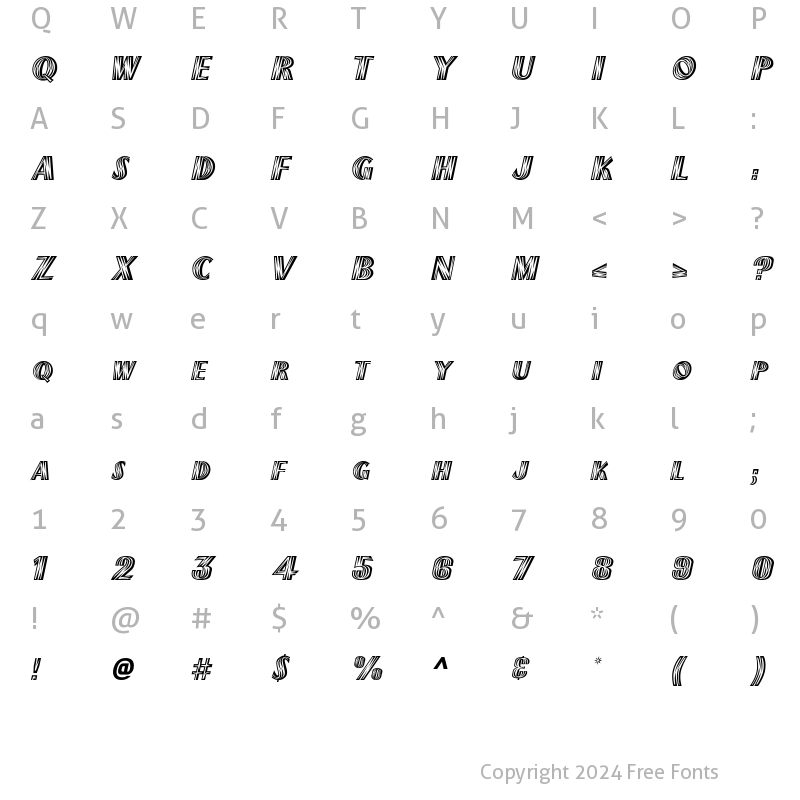 Character Map of Plank Italic