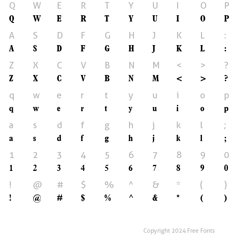 Character Map of Plantin Black Cd Bold Condensed