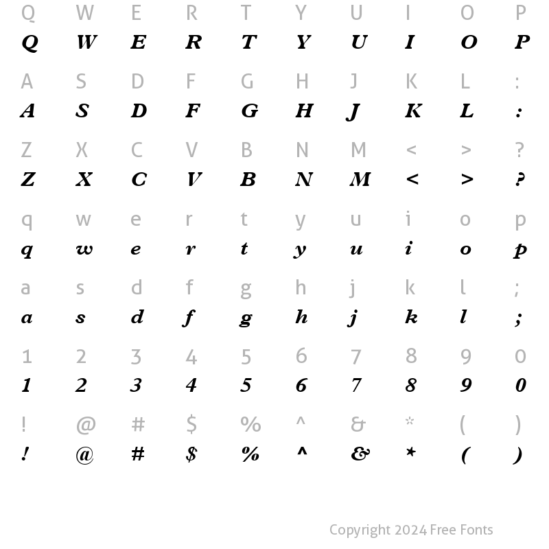 Character Map of Plantin BoldItalic