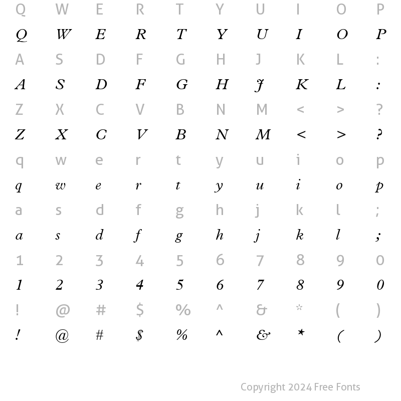 Character Map of Plantin Italic