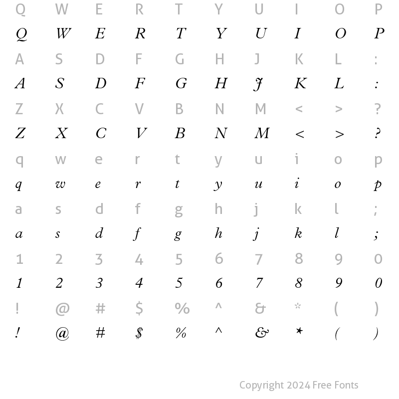 Character Map of Plantin Light Italic