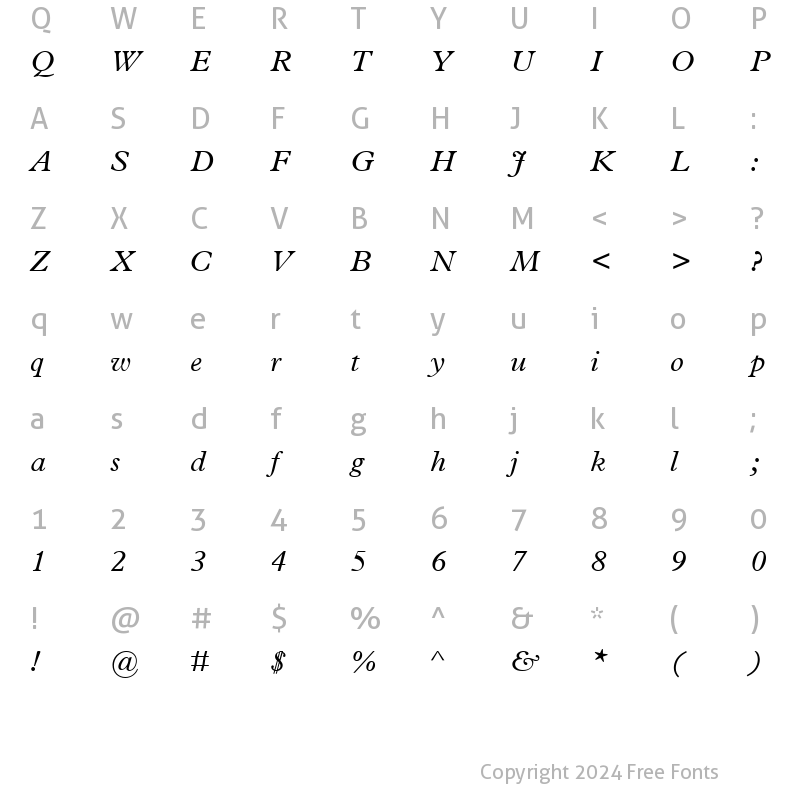 Character Map of Plantin RomanItalic