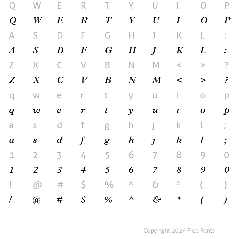 Character Map of Plantin Semi Bold Italic