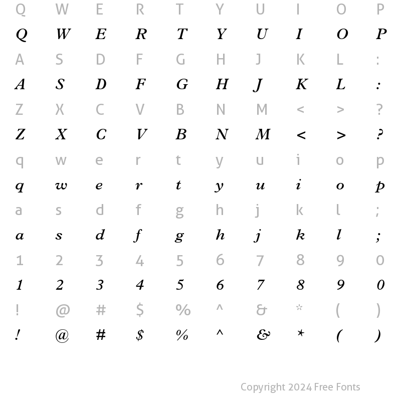 Character Map of Plantin Semibold Italic