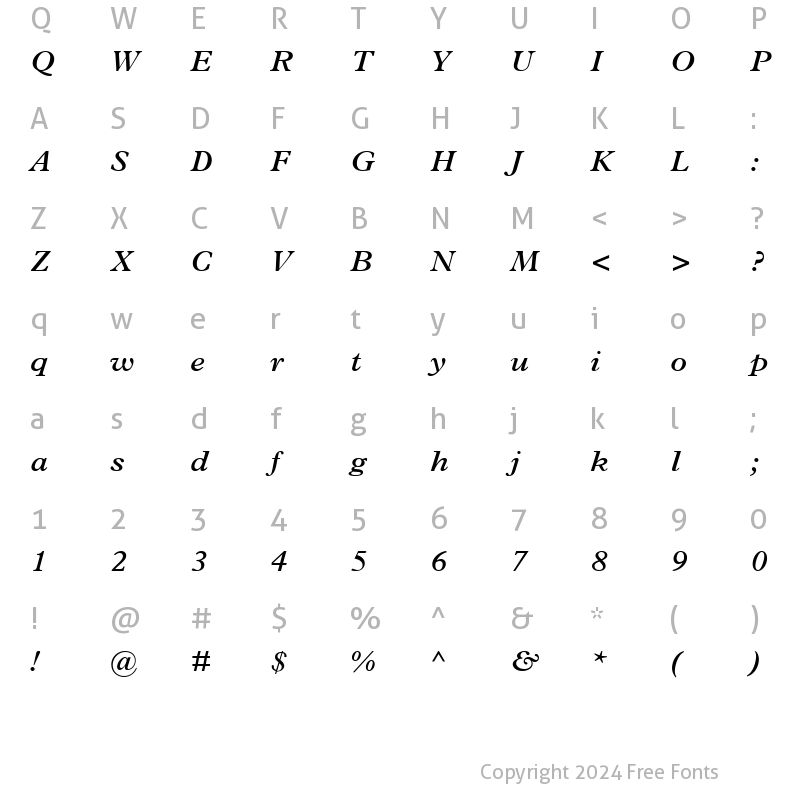 Character Map of Plantin-SemiBold Semi BoldItalic