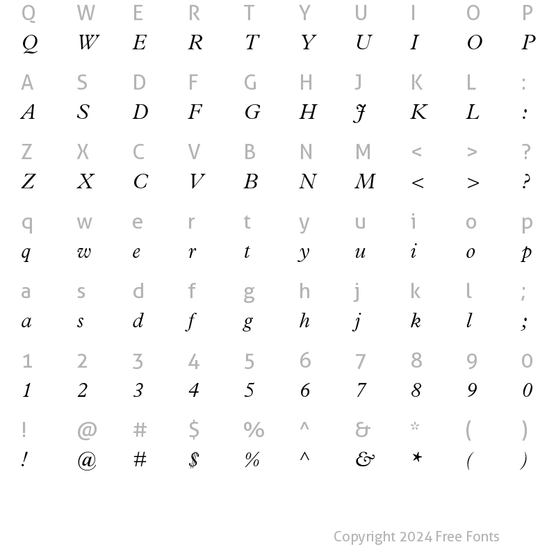 Character Map of Plantin Std Light Italic