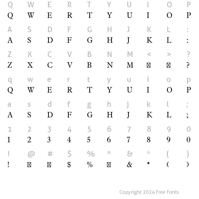 Character Map of Plantin Titling MT Std Regular