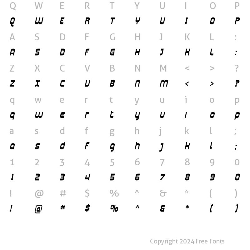 Character Map of Plasmatica Bold Italic