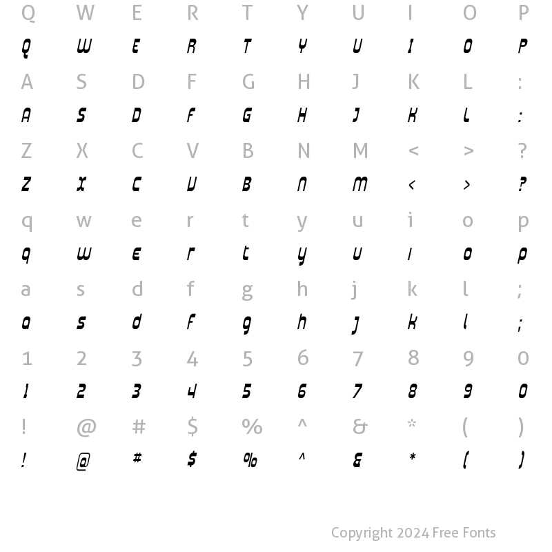 Character Map of Plasmatica Cond Italic