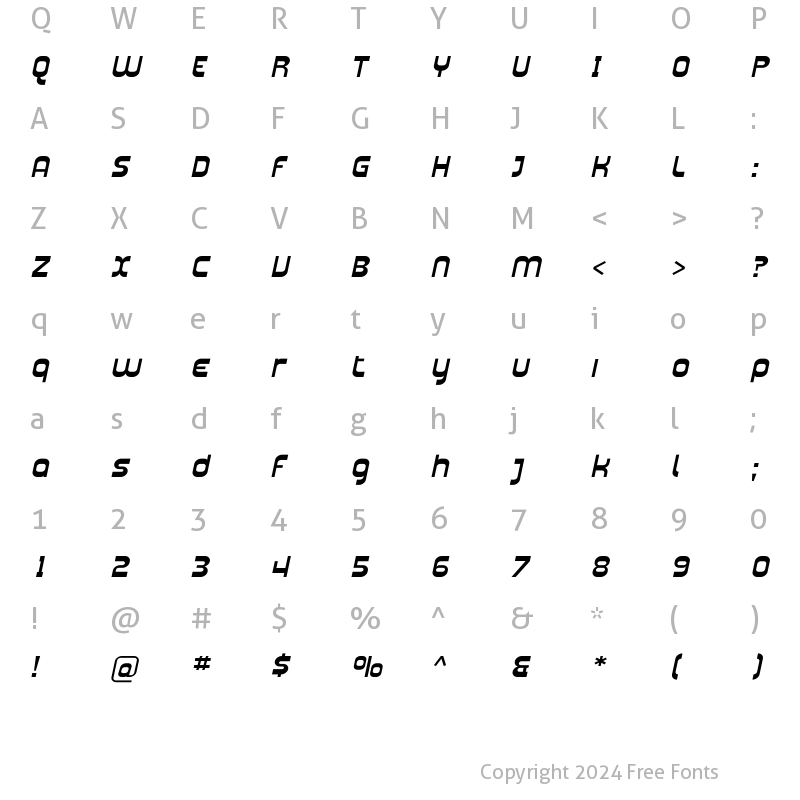 Character Map of Plasmatica Ext Italic