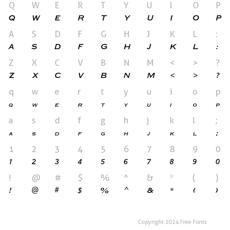 Character Map of Plate Gt Two Four MT Std Italic