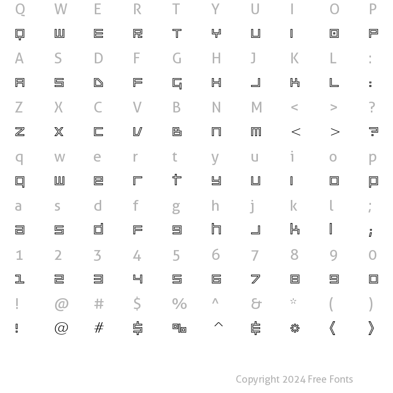 Character Map of Platinum Beat BTN Outline Regular