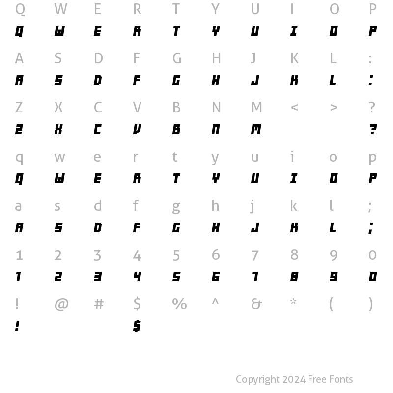 Character Map of Players Bold Italic