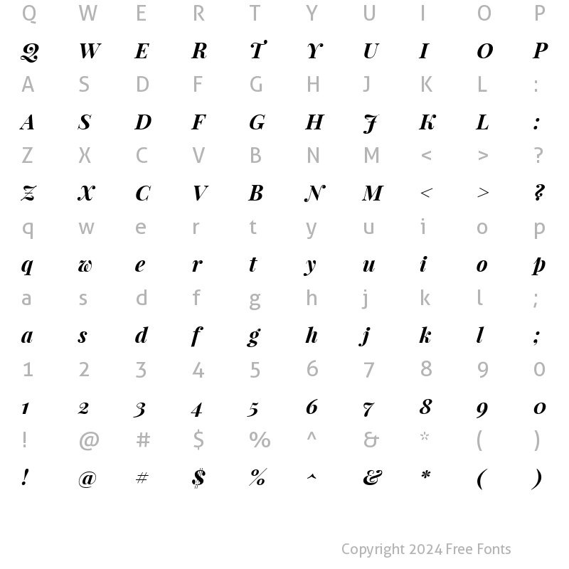 Character Map of Playfair Display Bold Italic