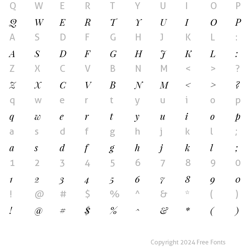 Character Map of Playfair Display Italic