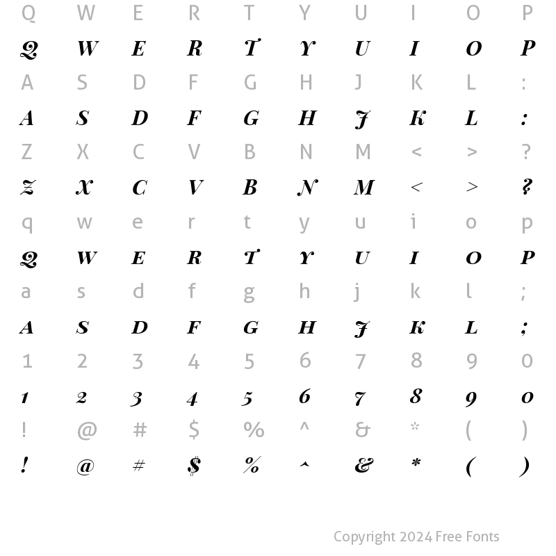 Character Map of Playfair Display SC Bold Italic