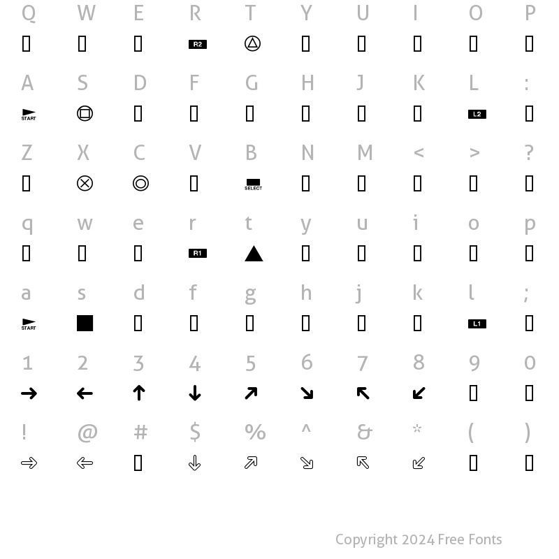 Character Map of Playstation Buttons Regular