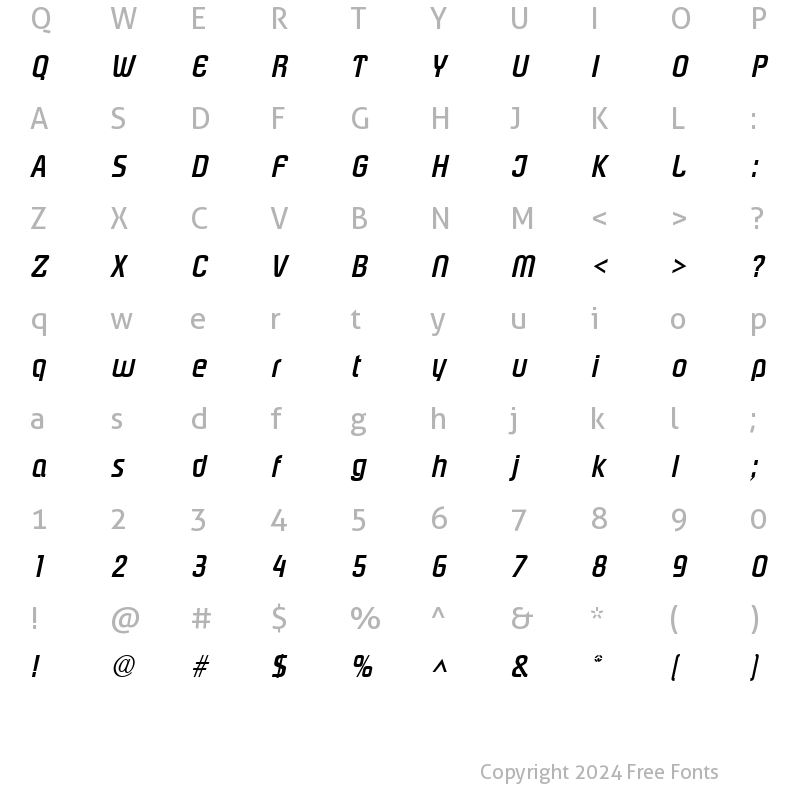 Character Map of Plover Bold Italic