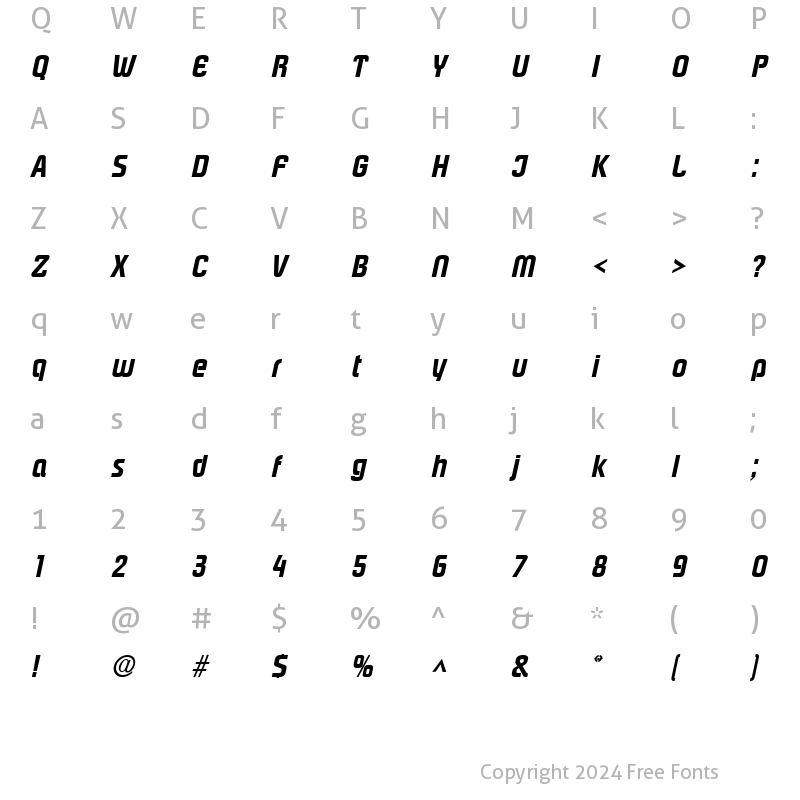 Character Map of PloverExtrabold Italic