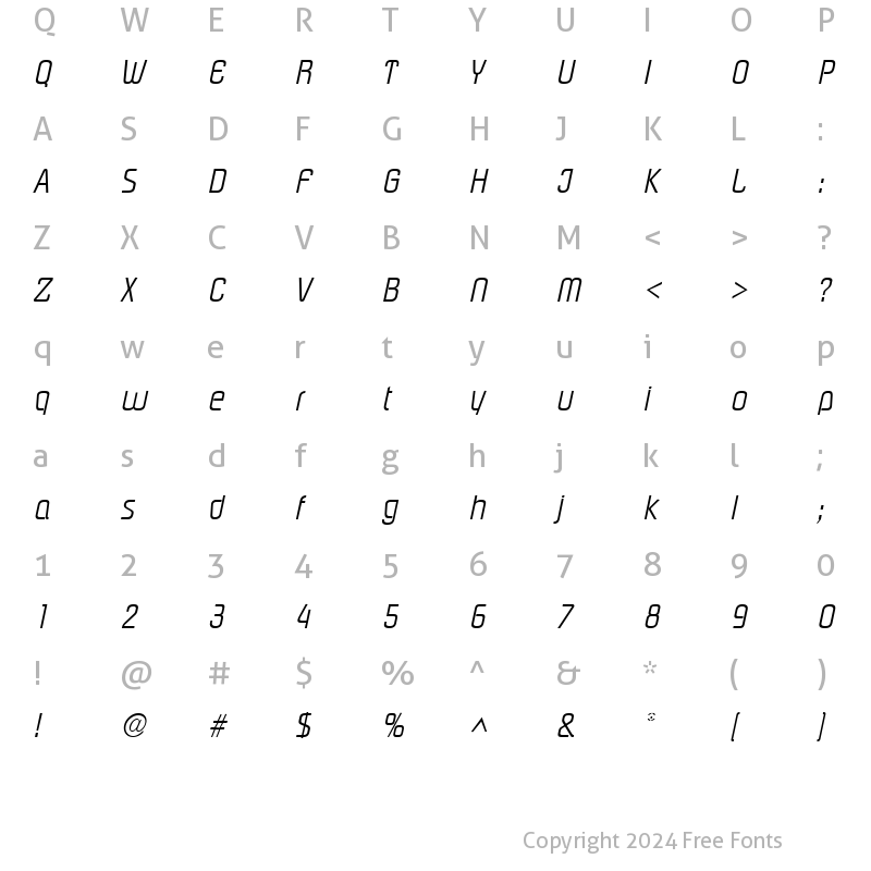 Character Map of PloverLight Italic