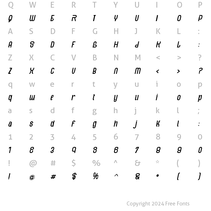 Character Map of Pluster Reg slant Regular