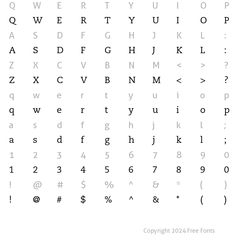 Character Map of PMN Caecilia 55 Roman