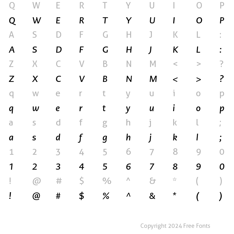 Character Map of PMNCaeciliaSans Text Bold Italic