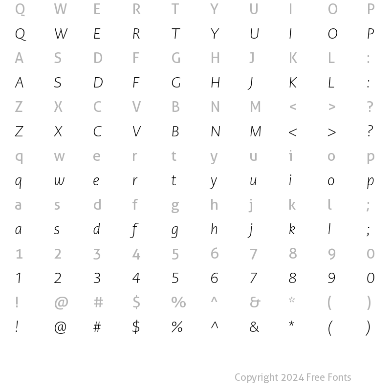 Character Map of PMNCaeciliaSans Text Light Italic